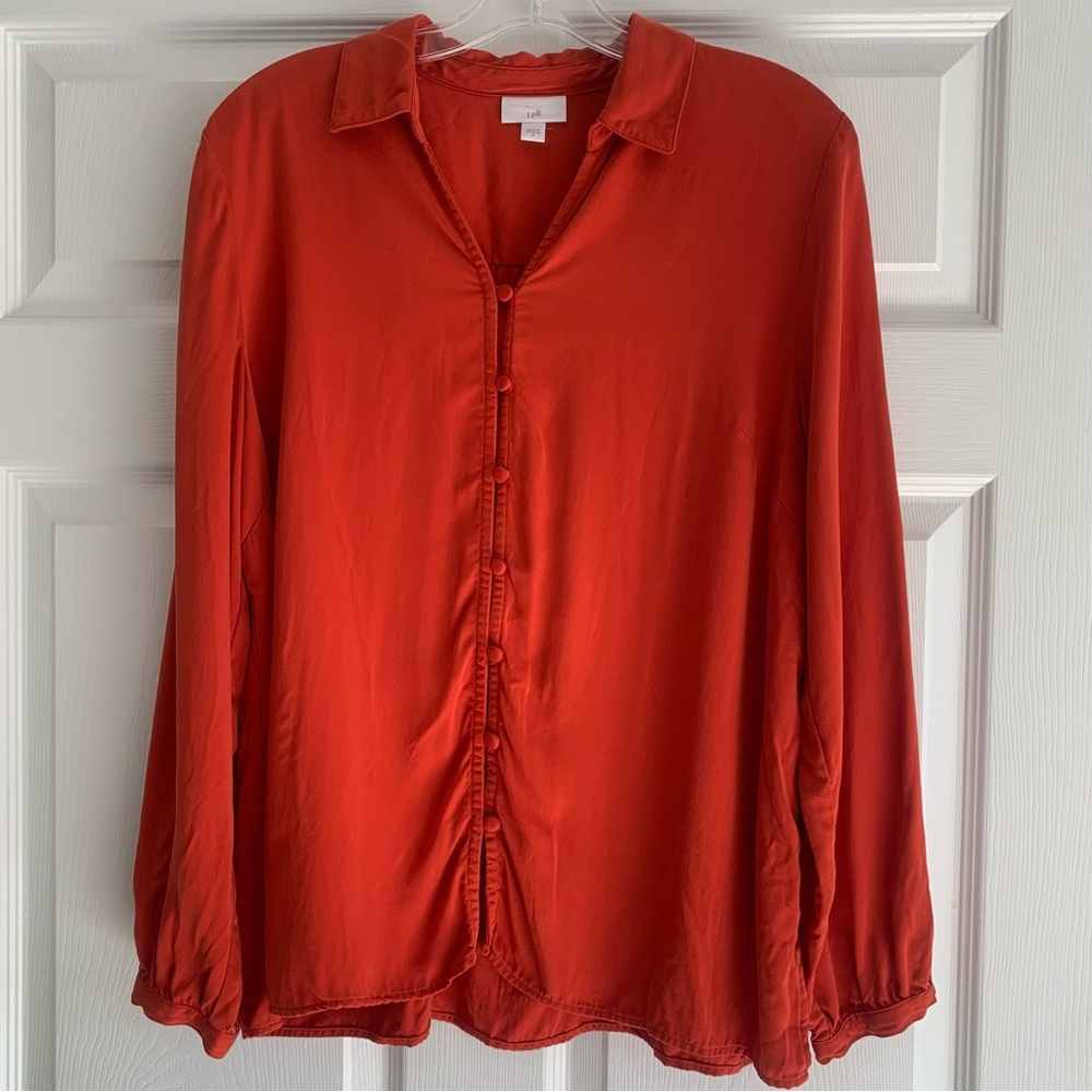 J. Jill Burnt Orange Modal Rayon Long Sleeve‎ Button Front Blouse Medium